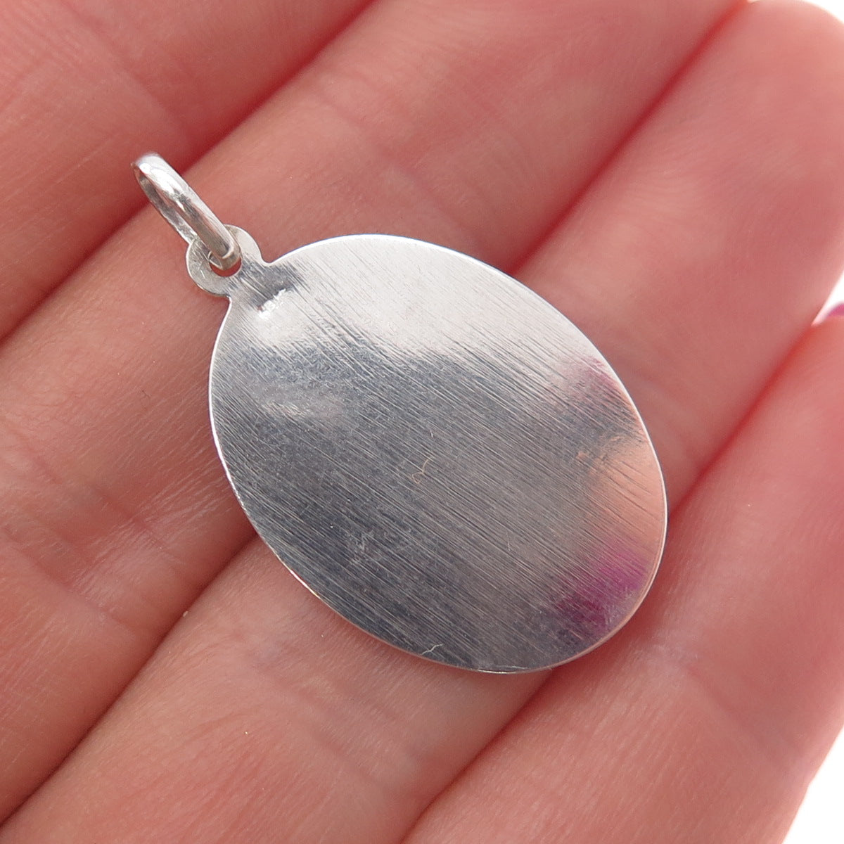 925 Sterling Silver Vintage Engraved Jesus Oval Tag Charm Pendant