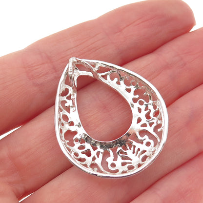 925 Sterling Silver Vintage Ornate Teardrop Slide Charm Pendant