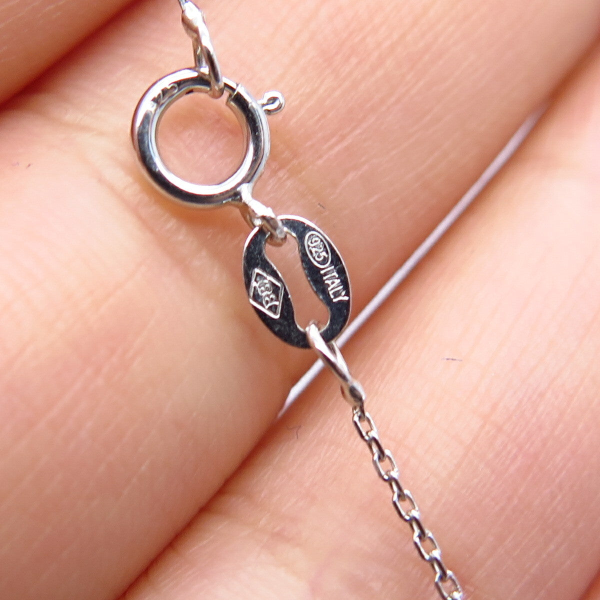 925 Sterling Silver Italy Real White & Black Diamond Rolo Chain Necklace 17"