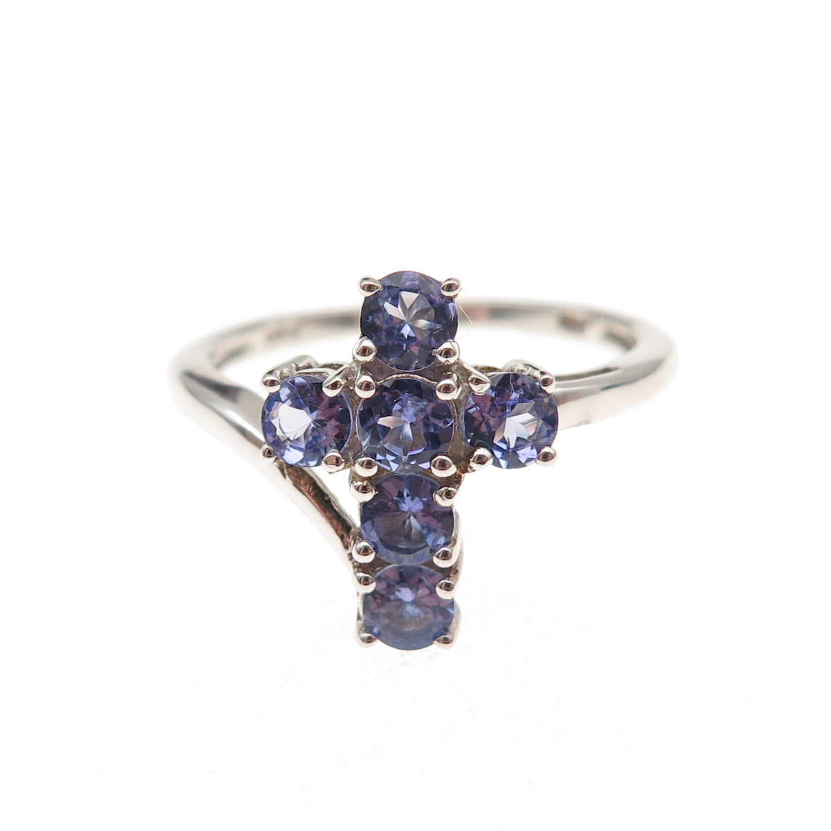 Chuck Clemency 925 Sterling Silver Real Round-Cut Tanzanite Cross Ring Size 8