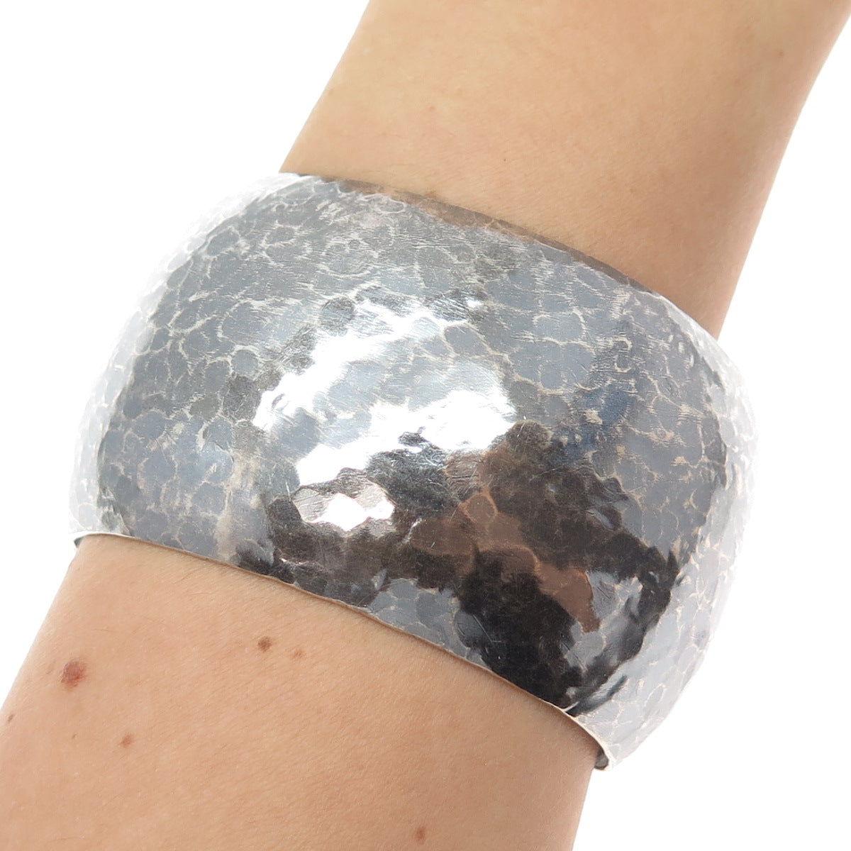 925 Sterling Vintage Hammered Heavy 50.7g Oxidized Adjustable Wide Bracelet 6.5"