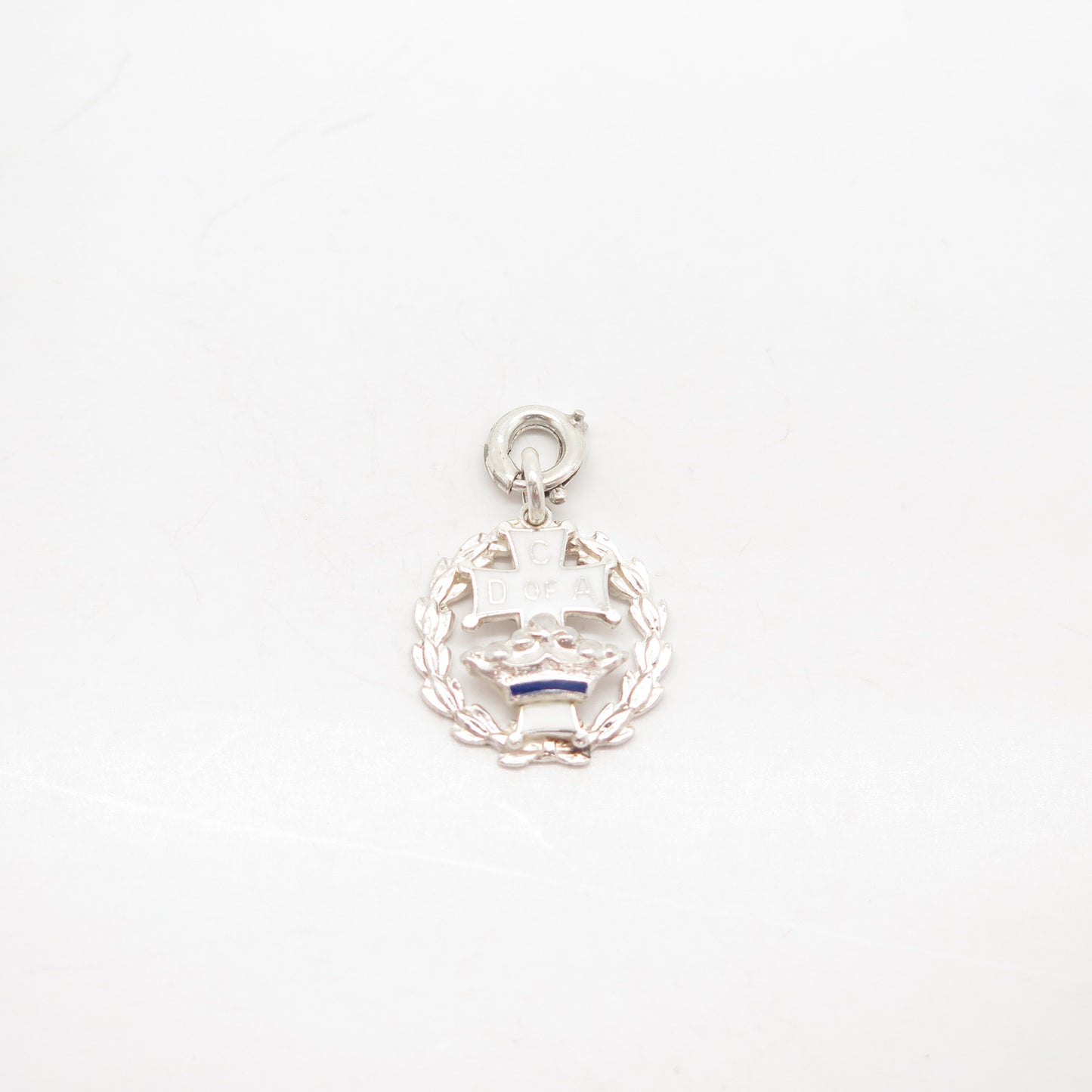 925 Sterling Silver Vintage Enamel Cross & Crown Wreath Charm Pendant