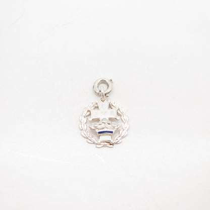 925 Sterling Silver Vintage Enamel Cross & Crown Wreath Charm Pendant