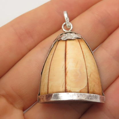 925 Sterling Silver Vintage Wood Dome Pendant