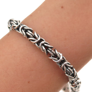925 Sterling Silver Vintage Byzantine Link Oxidized Bracelet 8"