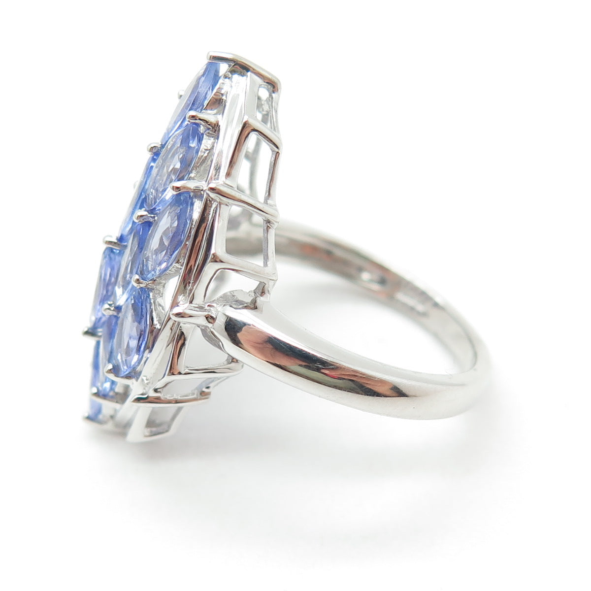 DSMK 925 Sterling Silver Marquise-Cut Tanzanite Gem Statement Ring Size 7.25