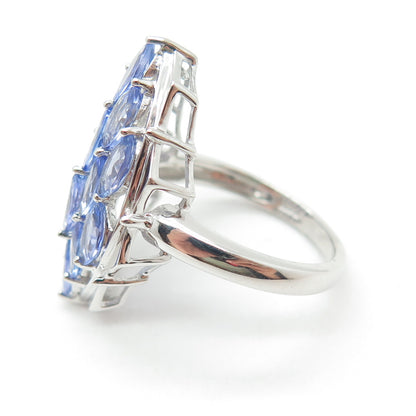 DSMK 925 Sterling Silver Marquise-Cut Tanzanite Gem Statement Ring Size 7.25