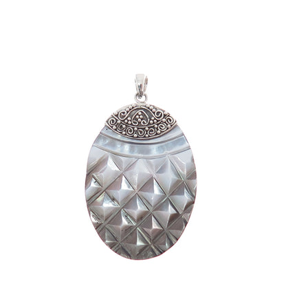 925 Sterling Silver Vintage Real MOP / Abalone Shell Oxidized Charm Pendant