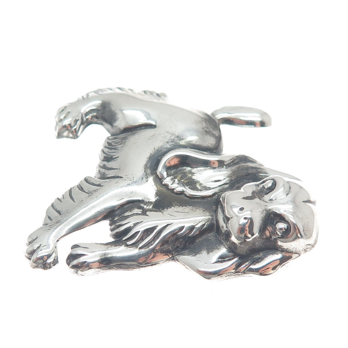 LANG 925 Sterling Silver Vintage Cocker Spaniel Dog Repousse Oxidized Pin Brooch