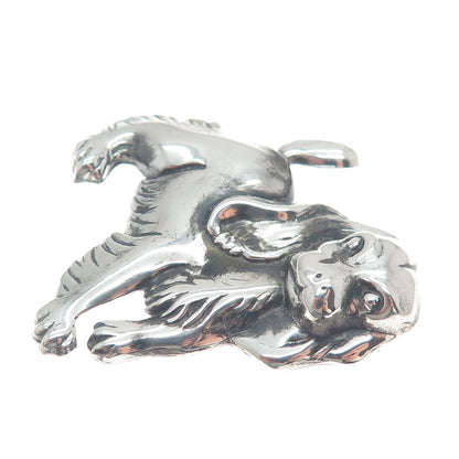 LANG 925 Sterling Silver Vintage Cocker Spaniel Dog Repousse Oxidized Pin Brooch
