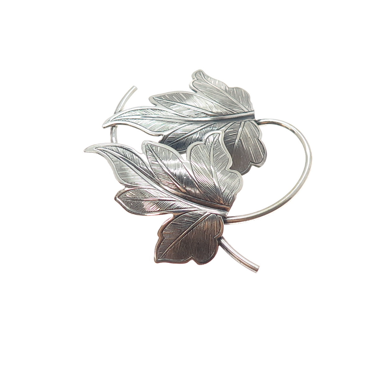 BEAU 925 Sterling Silver Vintage Floral Leaf Oxidized Pin Brooch