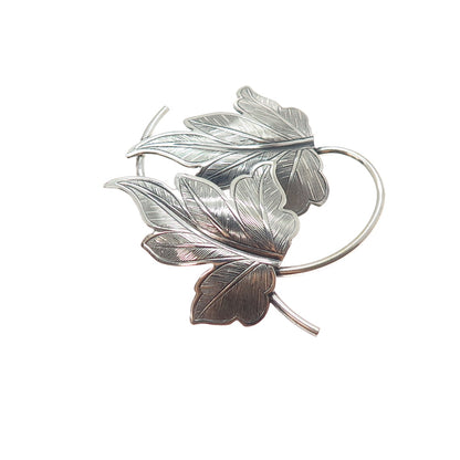BEAU 925 Sterling Silver Vintage Floral Leaf Oxidized Pin Brooch