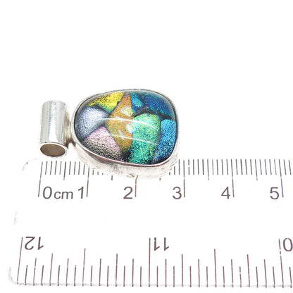 925 Sterling Silver Vintage Dichroic Glass Slide Charm Pendant