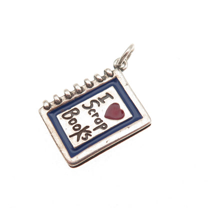 Shube 925 Sterling Silver Vintage Enamel I Love Scrapbooks Mini Charm Pendant