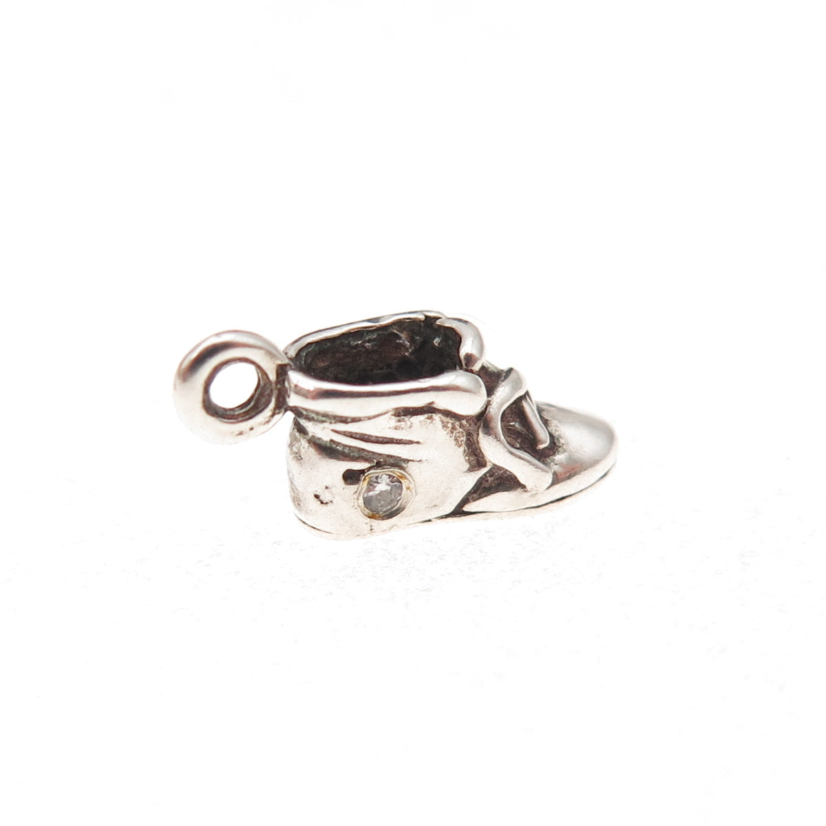 Sunwest 925 Sterling Silver Vintage Real Diamond Shoe Oxidized 3D Charm Pendant