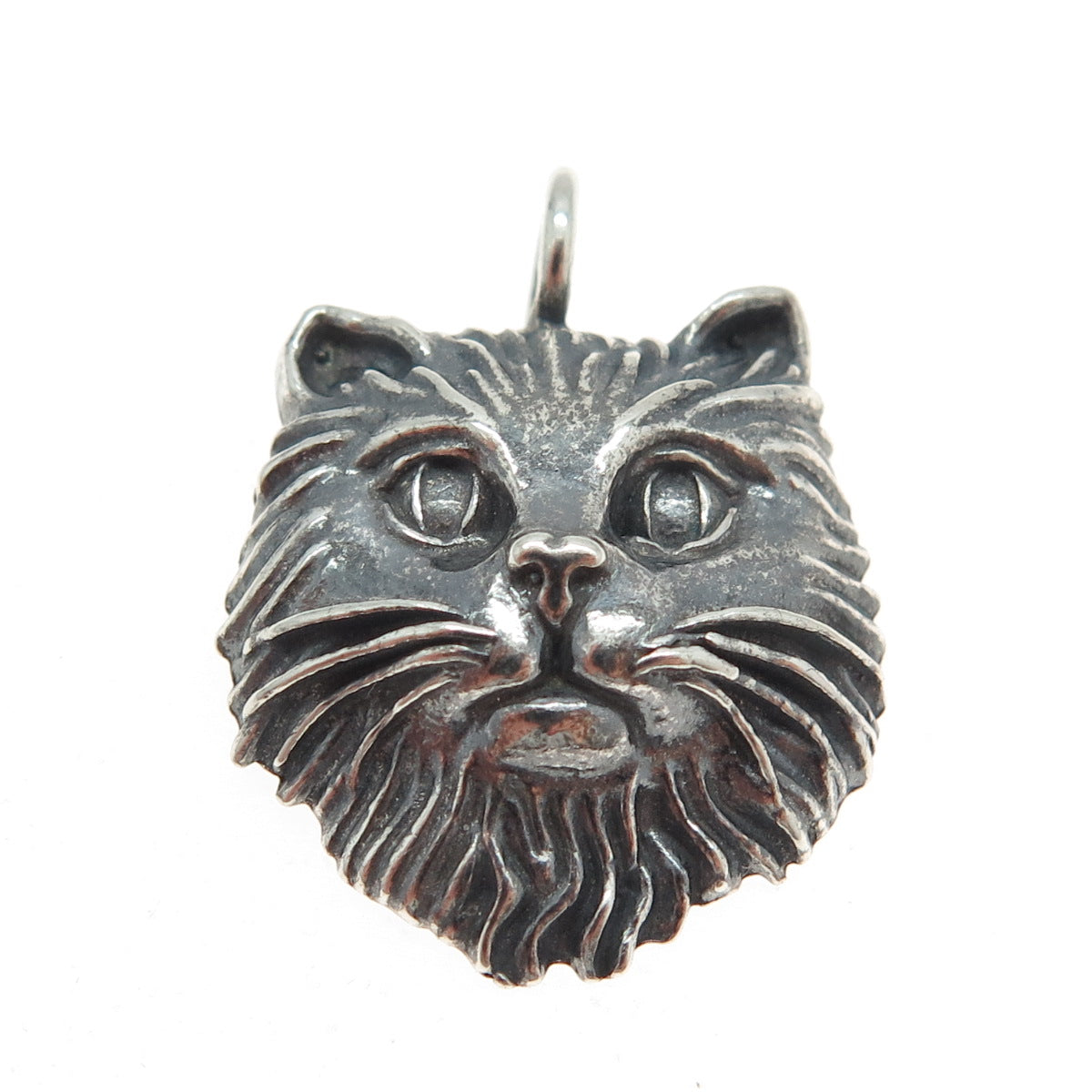 925 Sterling Silver Vintage Persian Cat Oxidized Charm Pendant