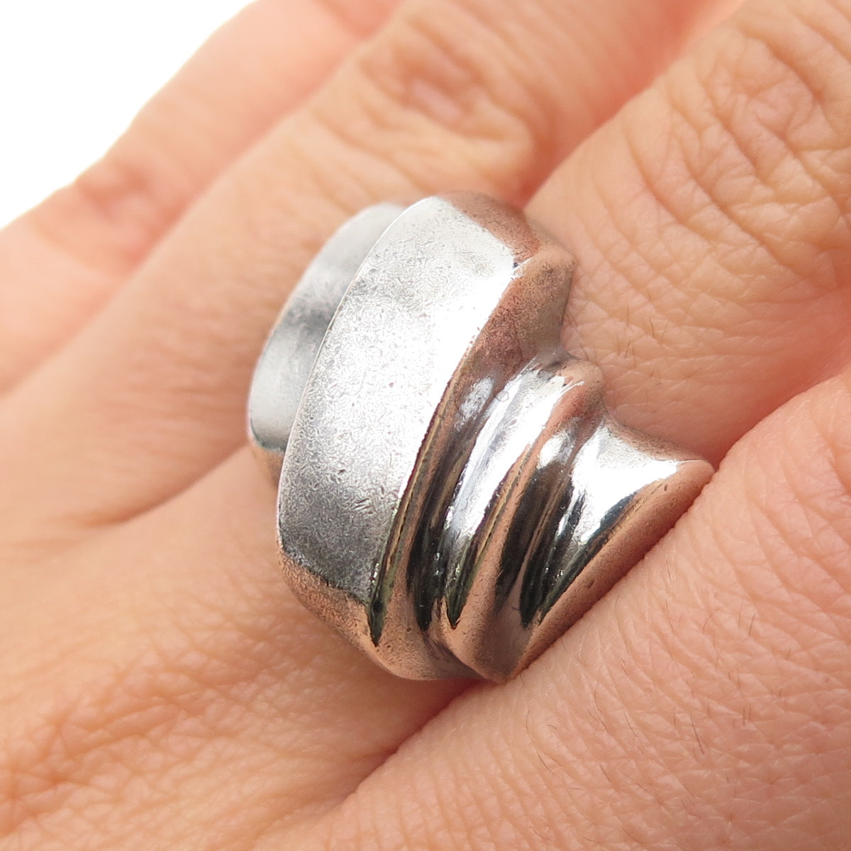D. MOLINA 925 Sterling Silver Vintage Mexico Modernist Oxidized Ring Size 7.75