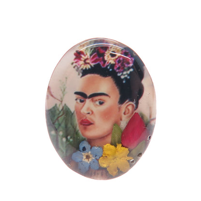 925 Sterling Silver Vintage Enamel Frida Kahlo Pressed Flowers Ring Size 8.75