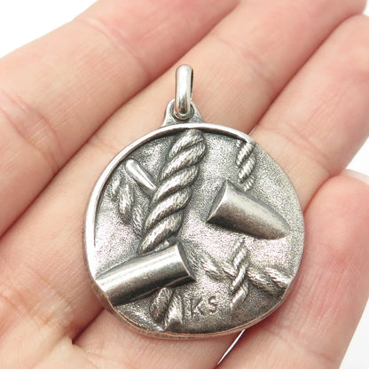 999 Fine Silver Vintage Rope Abstract Round Tag Pendant