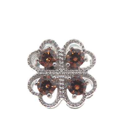 925 Sterling Silver Cognac Round-Cut Shaped C Z Clover Flower Slide Pendant
