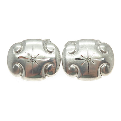 925 Sterling Silver Antique Art Deco Rhinestone Repousse Cufflinks