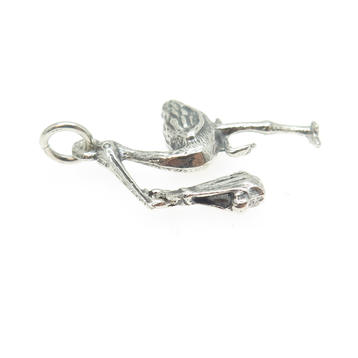 925 Sterling Silver Vintage Stork Carrying a Baby 3D Pendant