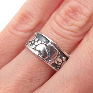 925 Sterling Silver Vintage Footprint Oxidized Band Ring Size 5.25