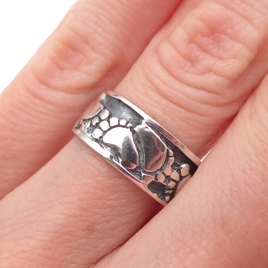 925 Sterling Silver Vintage Footprint Oxidized Band Ring Size 5.25