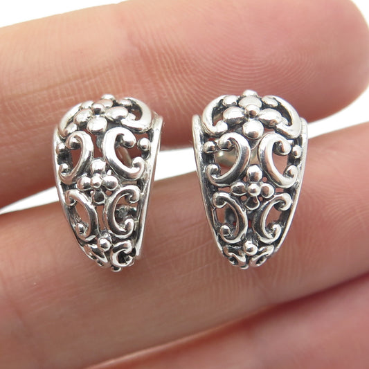 925 Sterling Silver Vintage Floral Oxidized Earrings