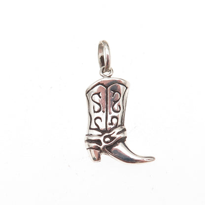 925 Sterling Silver Vintage Cowboy Shoe Oxidized Charm Pendant