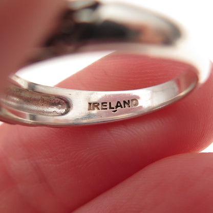 Solvar Sterling Silver Vintage Ireland Real Green Amethyst Trinity Ring Size 8