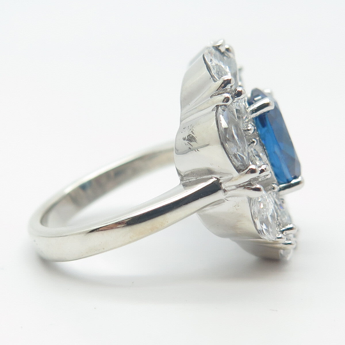 925 Sterling Silver White & Blue C Z Wide Ring Size 8