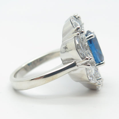 925 Sterling Silver White & Blue C Z Wide Ring Size 8