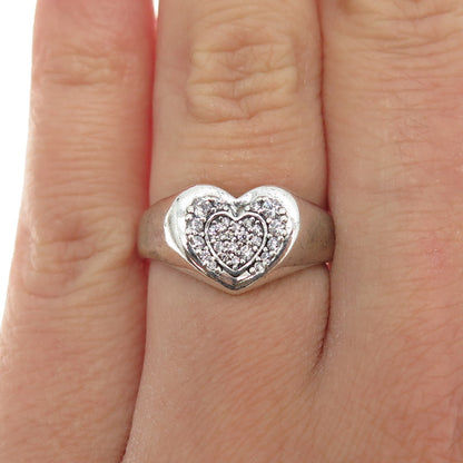 PANDORA 925 Sterling Silver Round-Cut C Z Heart Ring Size 6