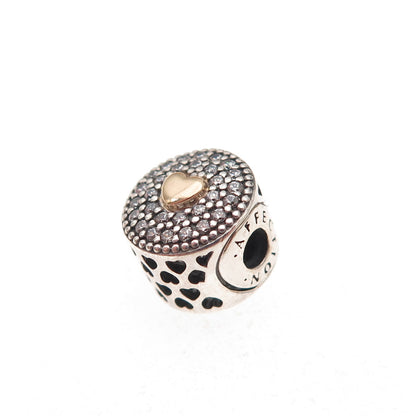 Pandora 925 Sterling Silver & Gold C Z Essence Affection Heart Slide Bead Charm