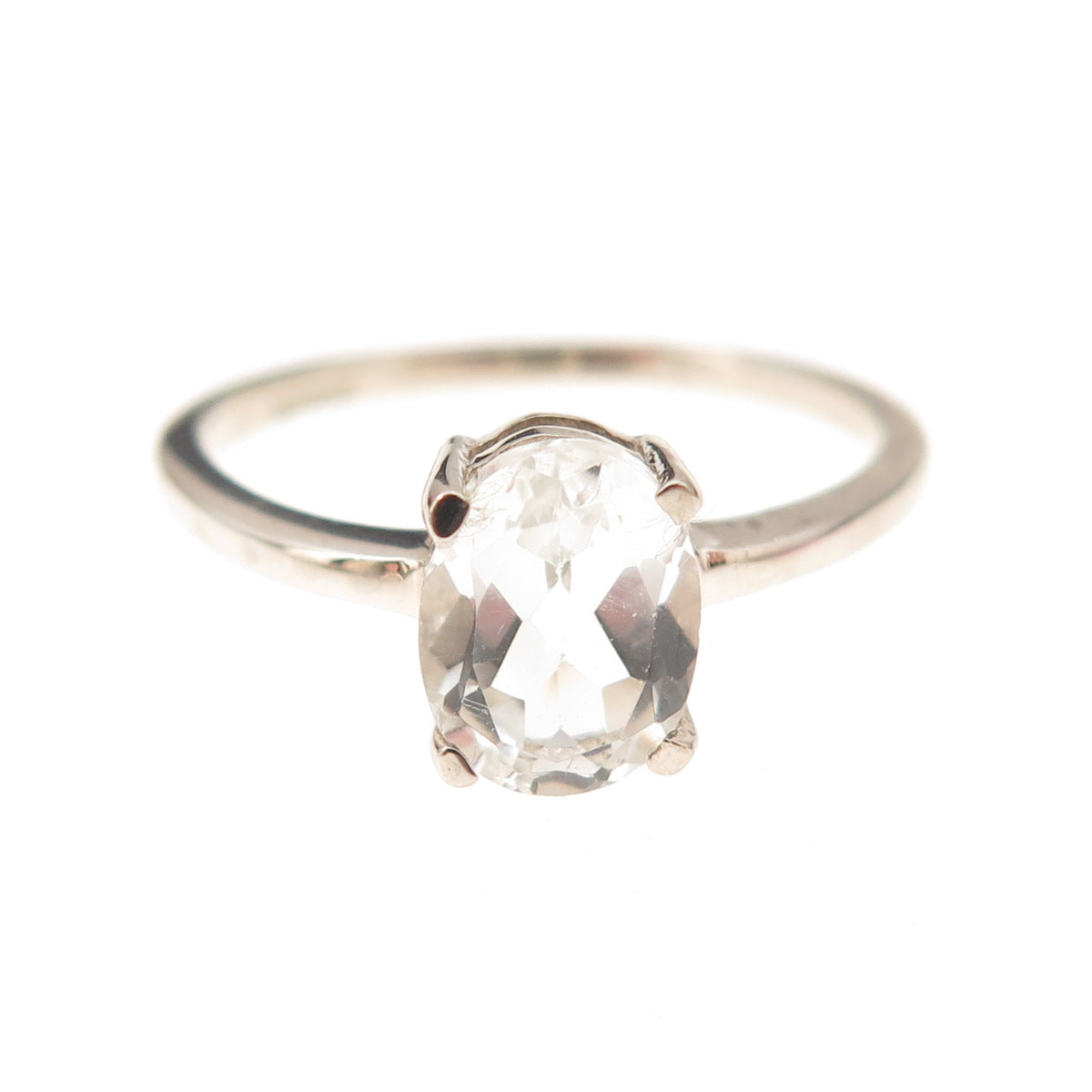 Dazzlers 925 Sterling Silver Real Oval-Cut White Topaz Engagement Ring Size 7