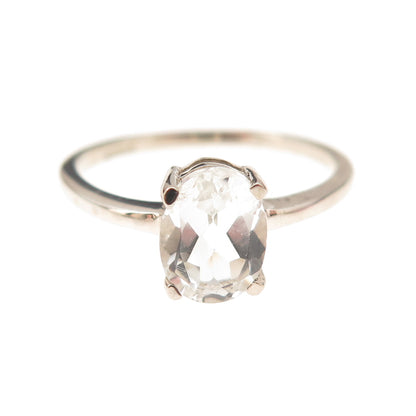 Dazzlers 925 Sterling Silver Real Oval-Cut White Topaz Engagement Ring Size 7