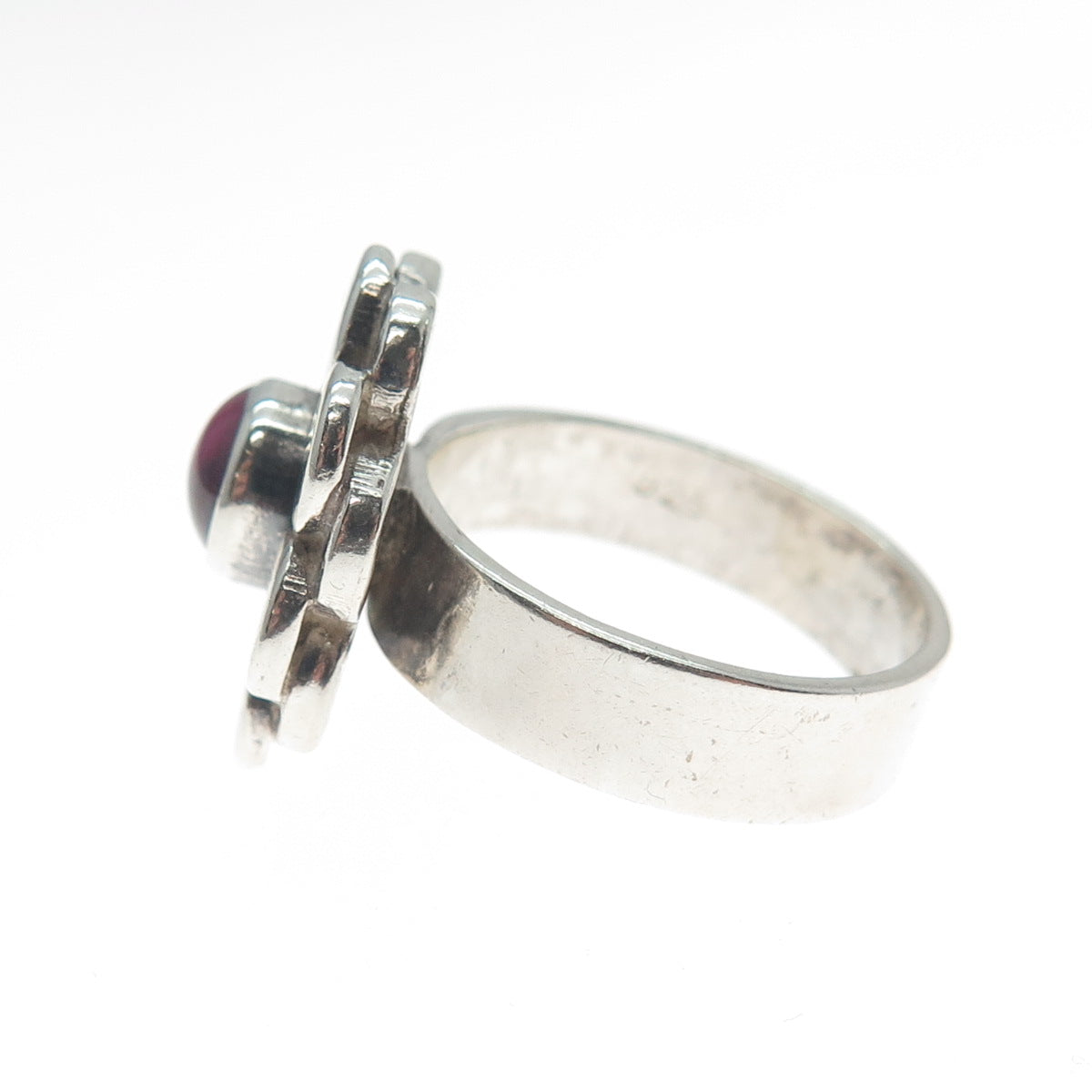 925 Sterling Silver Vintage Real Tourmaline Gem Flower Modernist Ring Size 6