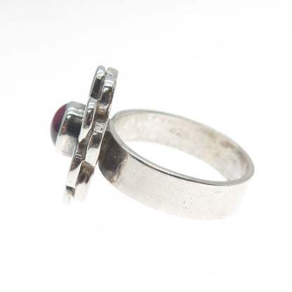 925 Sterling Silver Vintage Real Tourmaline Gem Flower Modernist Ring Size 6