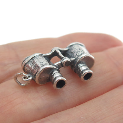925 Sterling Silver Vintage Binoculars Oxidized Minimalist 3D Charm Pendant