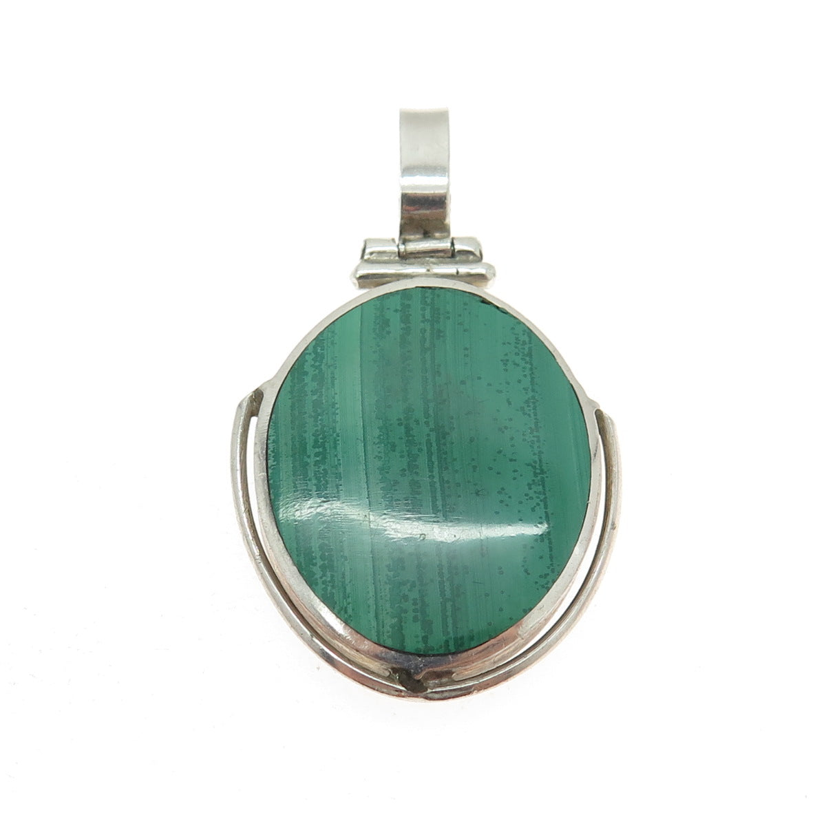 925 Sterling Silver Vintage Lapis Lazuli & Malachite Gem Double Sided Pendant