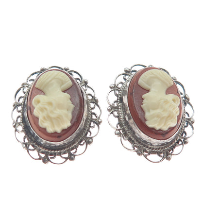 925 Sterling Silver Vintage Mexico Guadalajara Cameo Victorian Lady Earrings