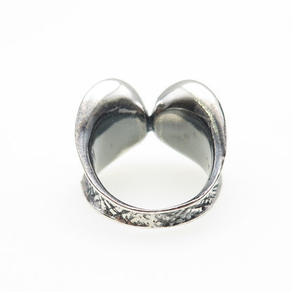 925 Sterling Silver Vintage Modernist Hug Oxidized Ring Size 6.75