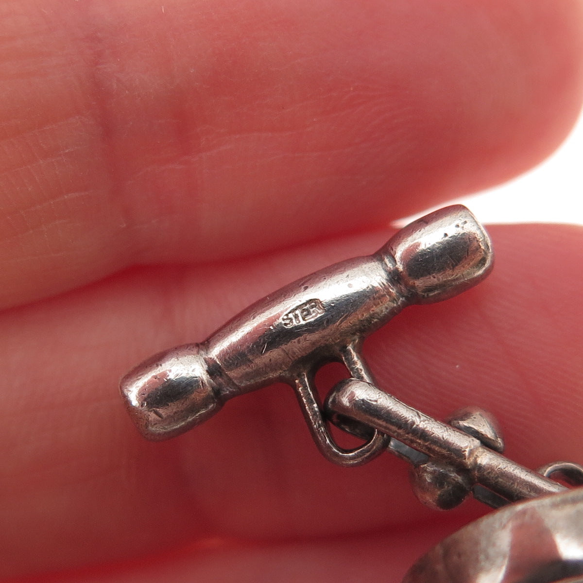 925 Sterling Silver Vintage Real Lapis Modernist Oxidized Chain Cufflinks