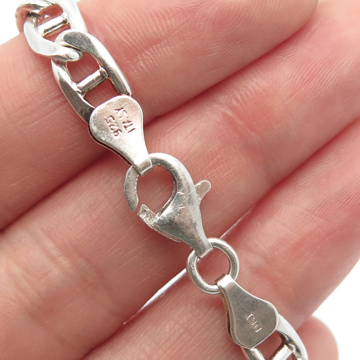 925 Sterling Silver Vintage Italy Anchor Mariner & Figaro Link Bracelet 8"