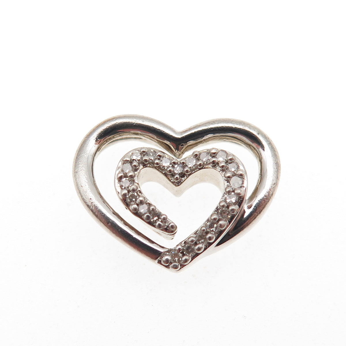 SLV Sadye L Vassil Sterling Silver Real Diamond Heart Slide Mini Charm Pendant