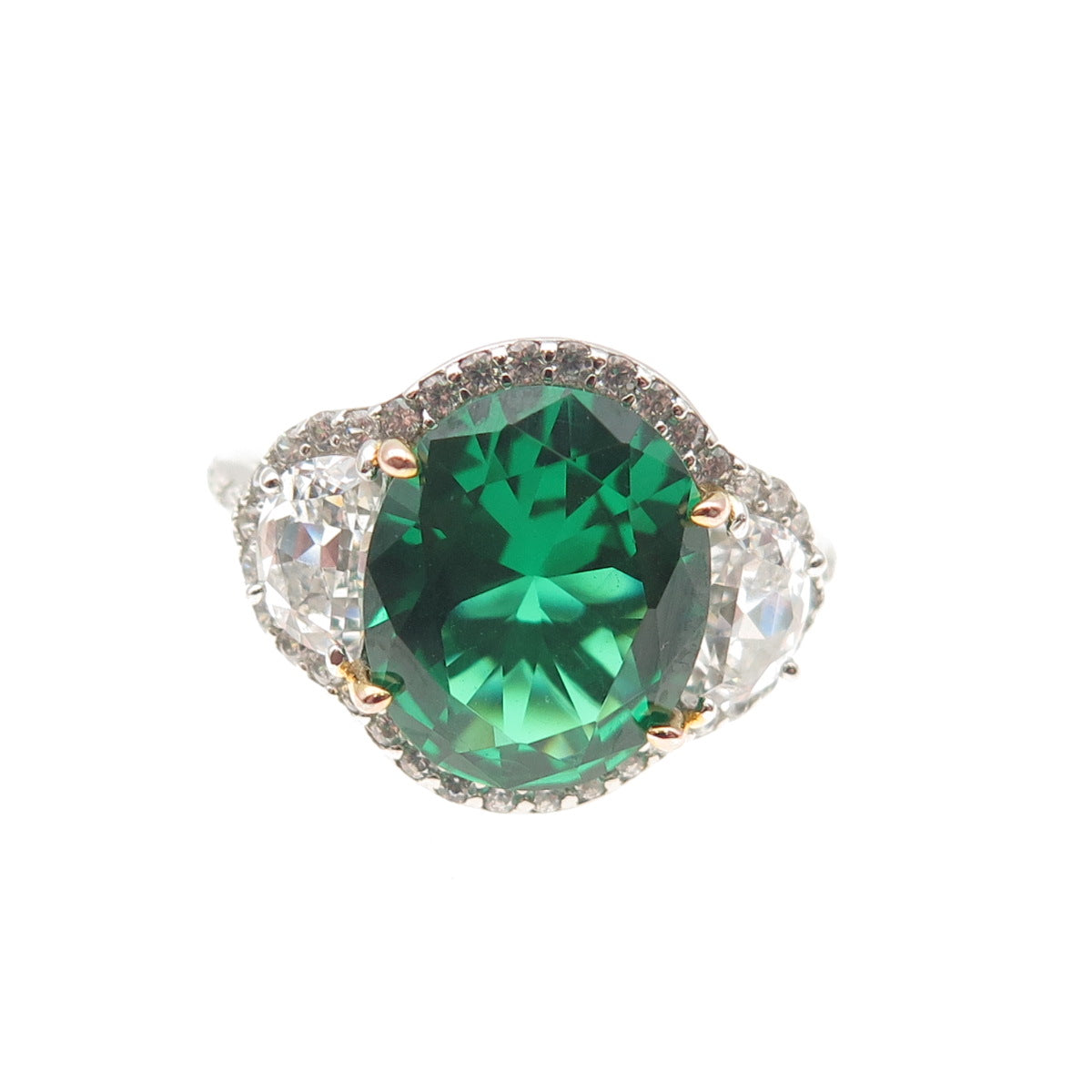 925 Sterling Silver Real Chrome Diopside & C Z Bohemian Ring Size 6