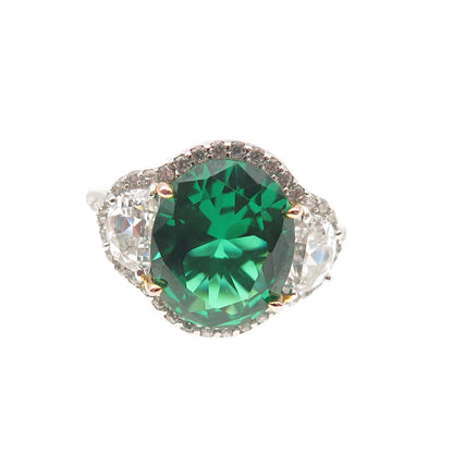 925 Sterling Silver Real Chrome Diopside & C Z Bohemian Ring Size 6