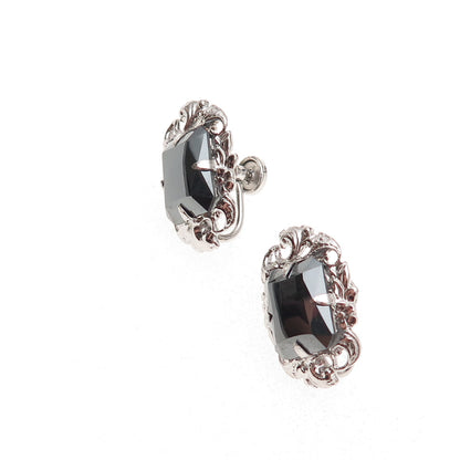 Dixelle 925 Sterling Silver Vintage Real Hematite Floral Screw Back Earrings