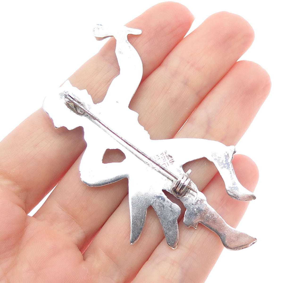 925 Sterling Silver Vintage Mexico Real Turquoise Dancer Pin Brooch